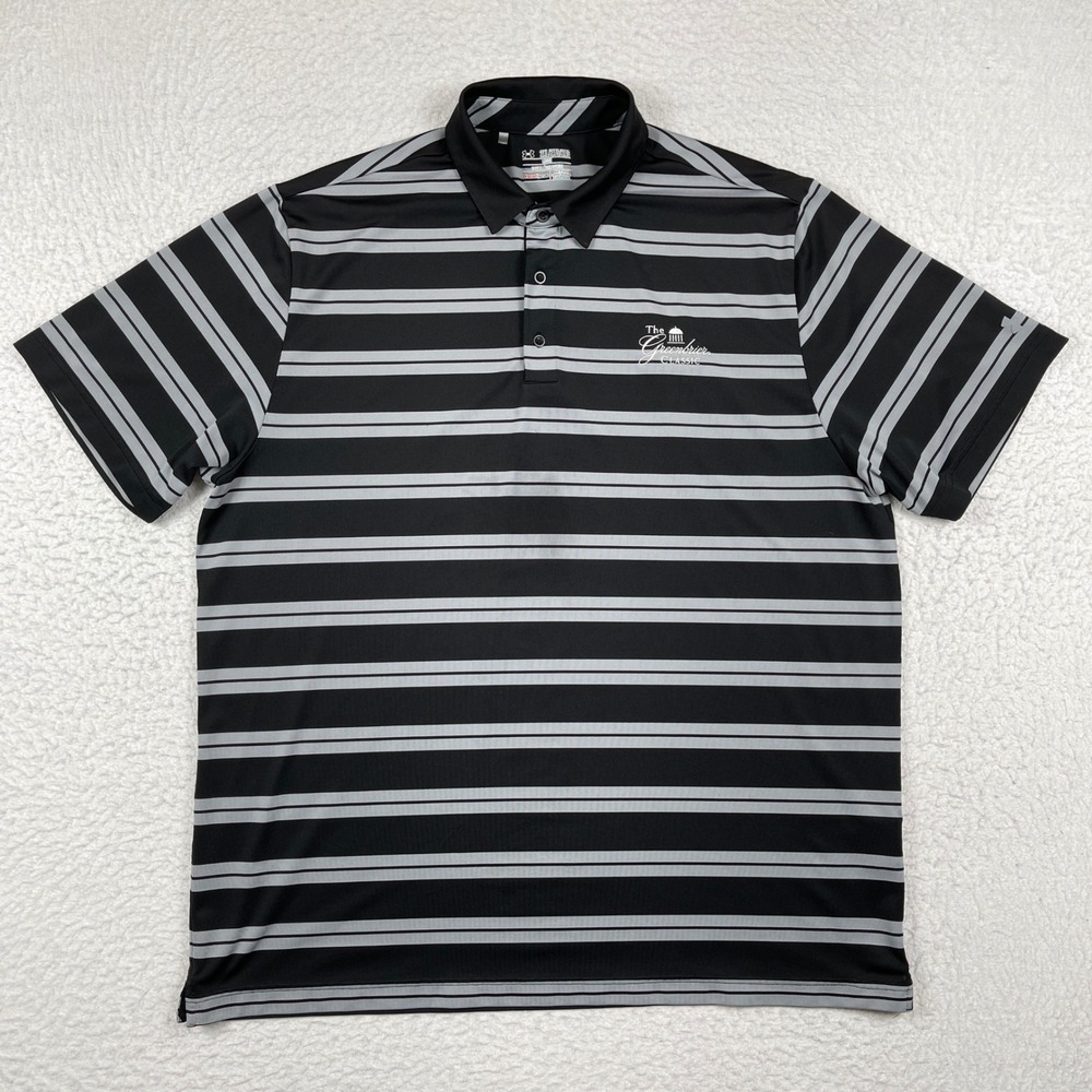 Under Armour Polo Shirt Mens XXL Black Grey Striped Greenbrier Classic Golf Top